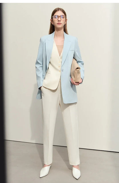 Minimalism Blazer for Women Korean 2023 Sping New Loose Office Lady Women's Jacket Fashion Black Solid Female Coat 12321065