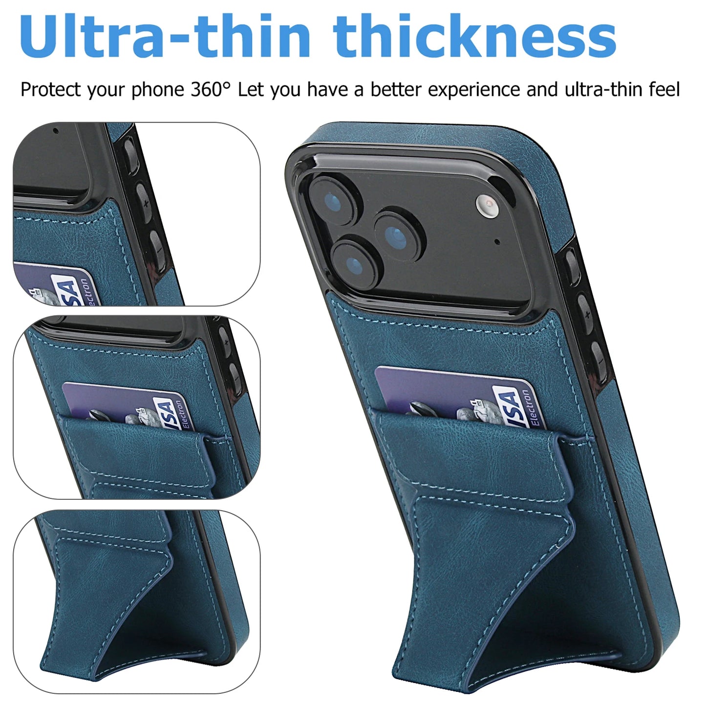 Foldable Kickstand Leather Phone Case For iPhone 17 Pro Max 16 Plus 15 14 13 12 Protective Credit Card Slots Kickstand Cover