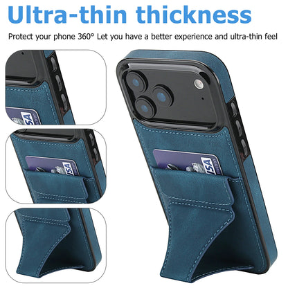 Foldable Kickstand Leather Phone Case For iPhone 17 Pro Max 16 Plus 15 14 13 12 Protective Credit Card Slots Kickstand Cover