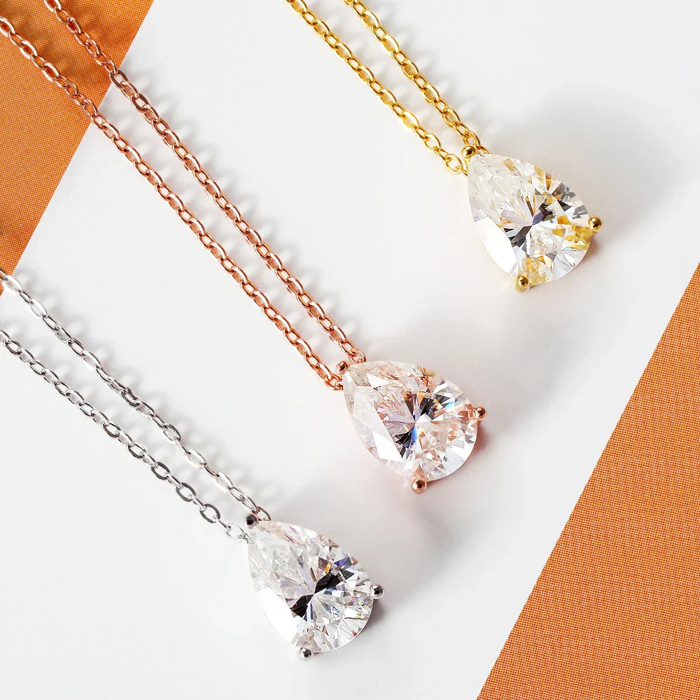 1-4CT Pear Cut D Color Moissanite Pendant Necklace for Women S925 Silver Plated 18k Gold Waterdrop Shape Necklaces Jewelry Gift