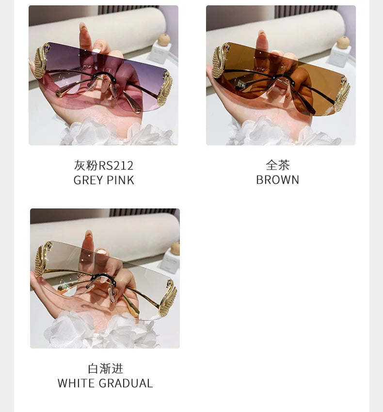 Trendy Y2K 2025 Women's Oversized Rimless Sunglasses Fashion Inlay Gradient Anti-Reflective UV400 Sun Shades Eyewear Gafas