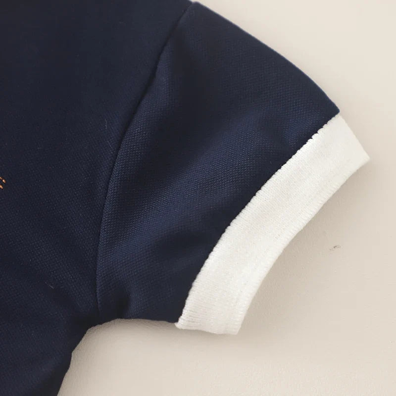 0-5 Years Old Kids Boys 2Pcs Polo Shirt Set Short Sleeve Navy Blue Horse Embroidery Top and White Shorts Summer Casual Wear