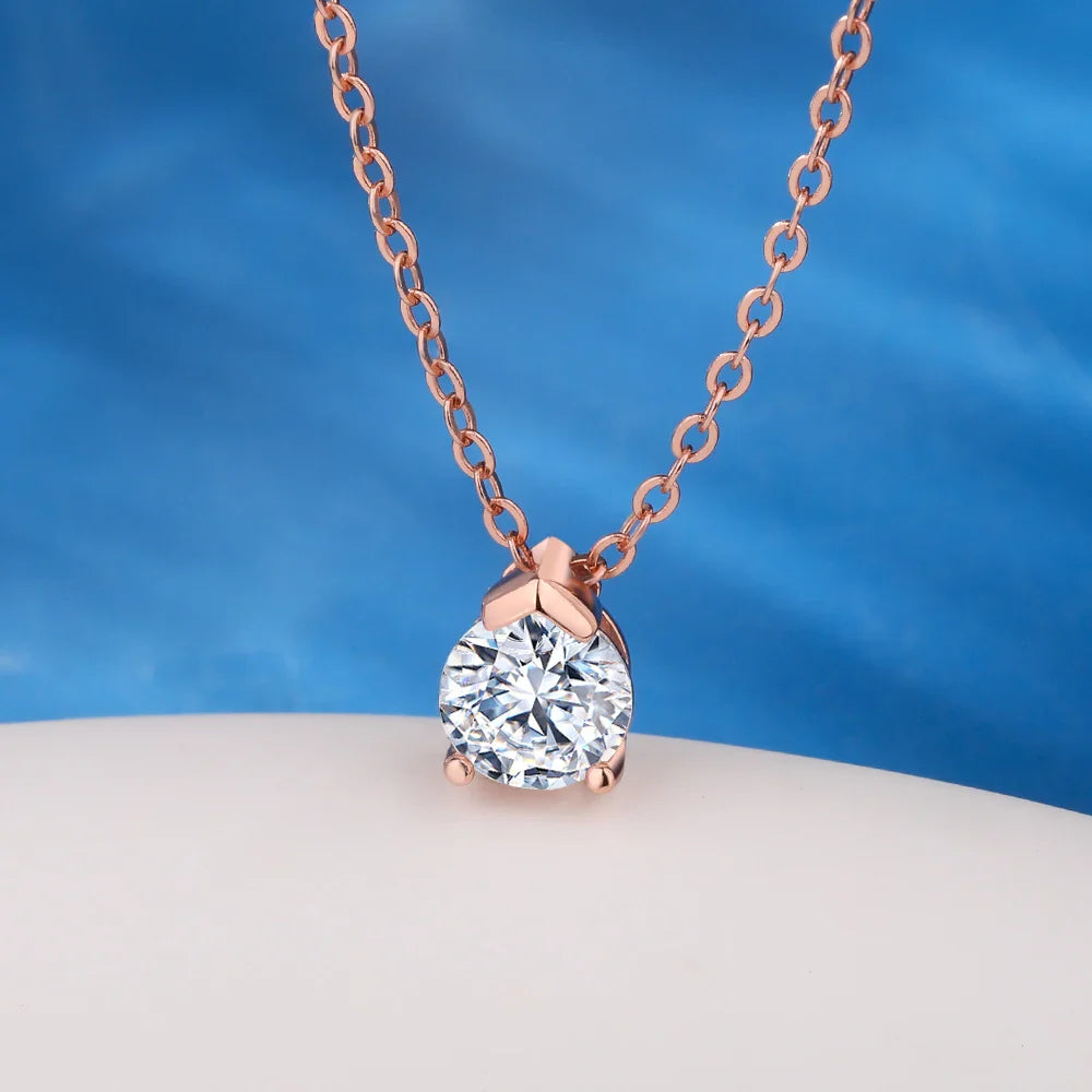 1 Carat Round Brilliant Cut Moissanite Pendant Necklace for Women S925 Silver 18k Gold Plated Solitaire Diamond Pendant Jewelry