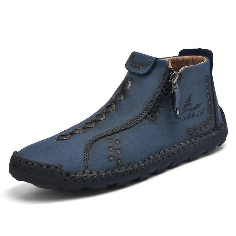 New Winter 2024 Handmade Leather Men Boots Zipper Design Sneakers Man Breathable Casual Leather Shoes Men Ankle Boots Outdoor