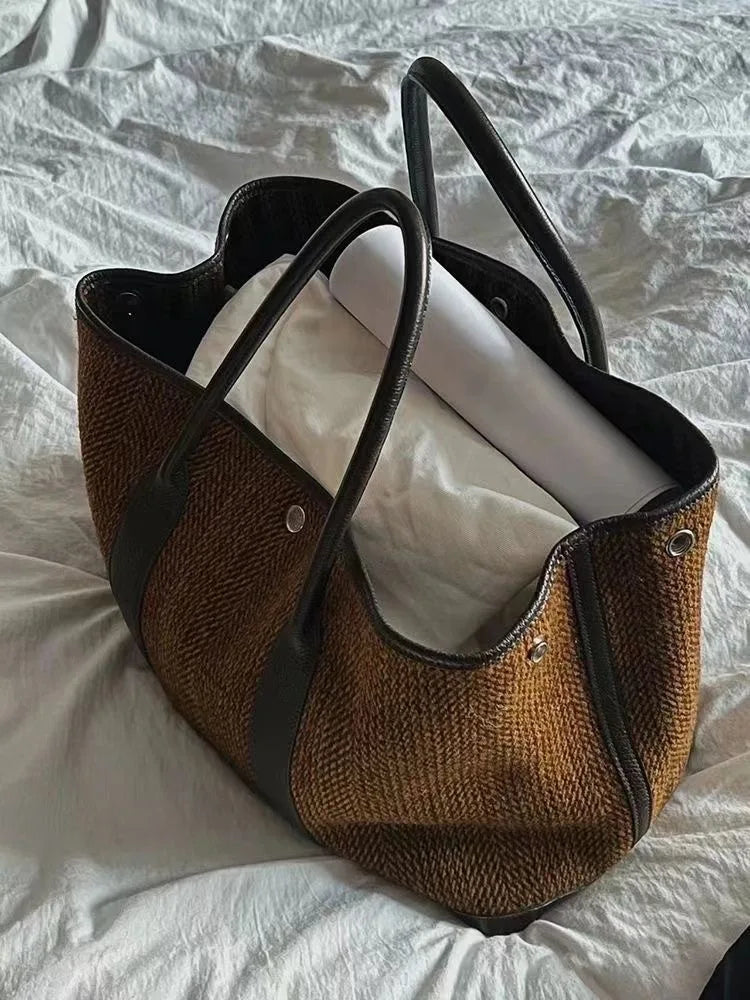 Autumn Winter Wool Tote Bag for Women, Niche Fashion Large Capacity Handbag, Simple Shoulder Bag
