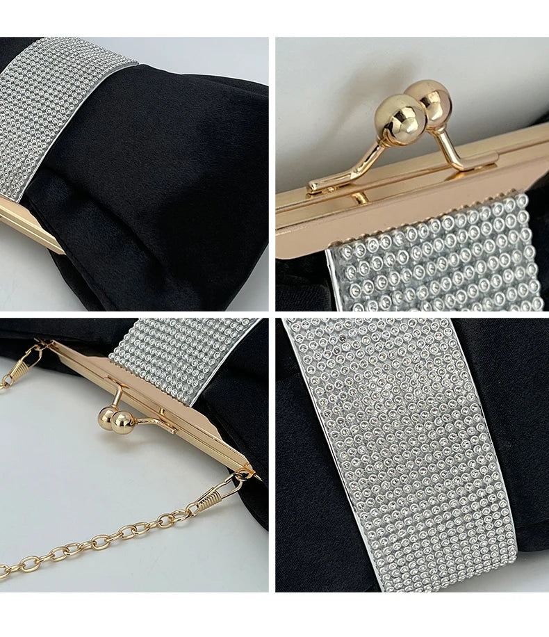 Woman Evening Bag Rhinestone Clutch Crystal Dinner Clutch Wallet Wedding Purse Party Banquet  Black Butterfly