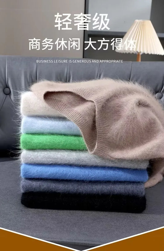 Men's Sweater Pullover Short Sleeved Summer Mink Knit Sweater Loose Round Neck Solid Color Half Sleeved Simple T-Shirt Casualtop