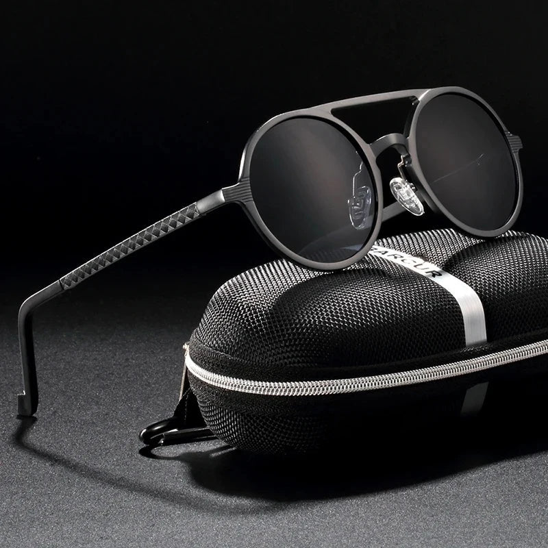 Vintage Aluminum Magnesium Sun Glasses Men Polarized Driving Sunglasses Round Steampunk Shades Brand Designer Eyewear
