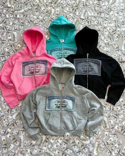 Hip-hop retro autumn casual zipper hoodie personalized pattern print Harajuku street style men's and women's sweatshirt y2k