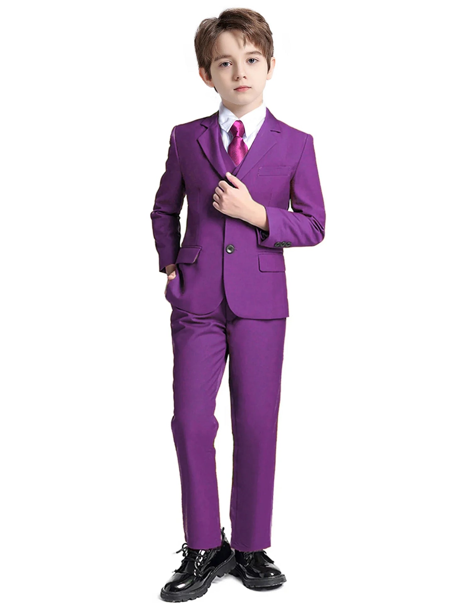 Boys Suits 4-Piece Jacket Vest Pants Tie Random Teen Dress Wedding Performance Prom Formalwear Classic Slim Elegant Age 2-16Y