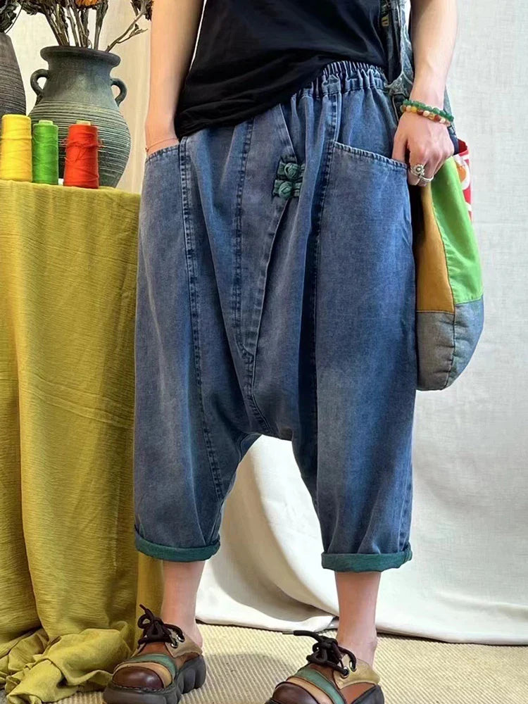 2025 Summer Ladies Chinese Loose Cross Pants Womens Luxury Casual Harajuku Jeans Ladies Classic Vintage Denim Trousers