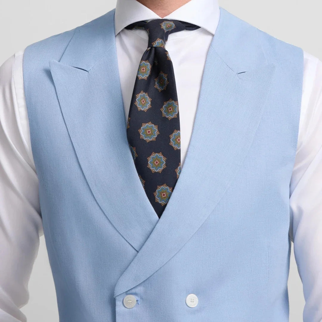 Men Vest Sky Blue Double Breasted Solid Waistcoat For Wedding Banquet Business Party Work Office Casual Daily Men Suit Vest