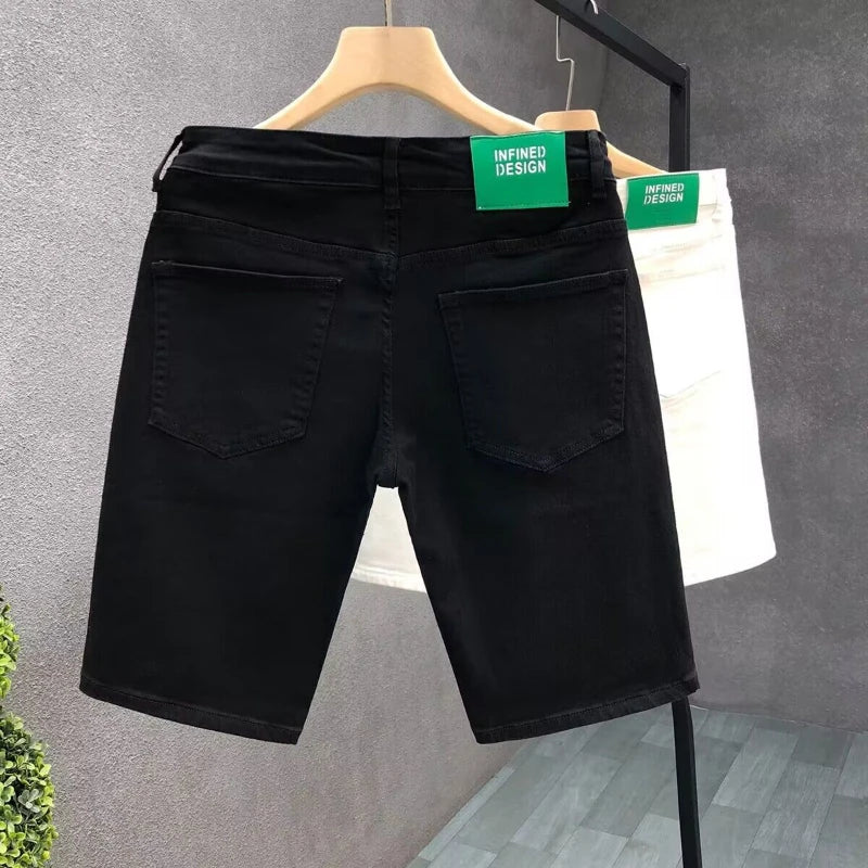 2026 Mens White Denim Shorts Summer Casual Slim Fit Pure Color Five Inch Beach Shorts Simple Stylish Fashion Jeans