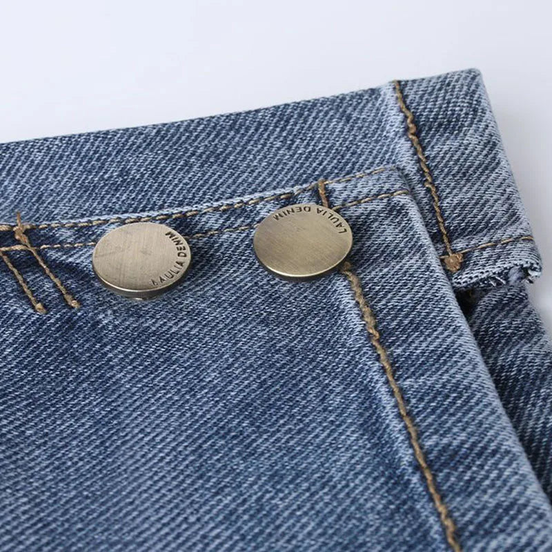 Women High Waisted Denim Shorts Versatile Chic Button Design Hot Short Jeans Woman Streetwear A-Line Wide Leg Cowboy Shorts
