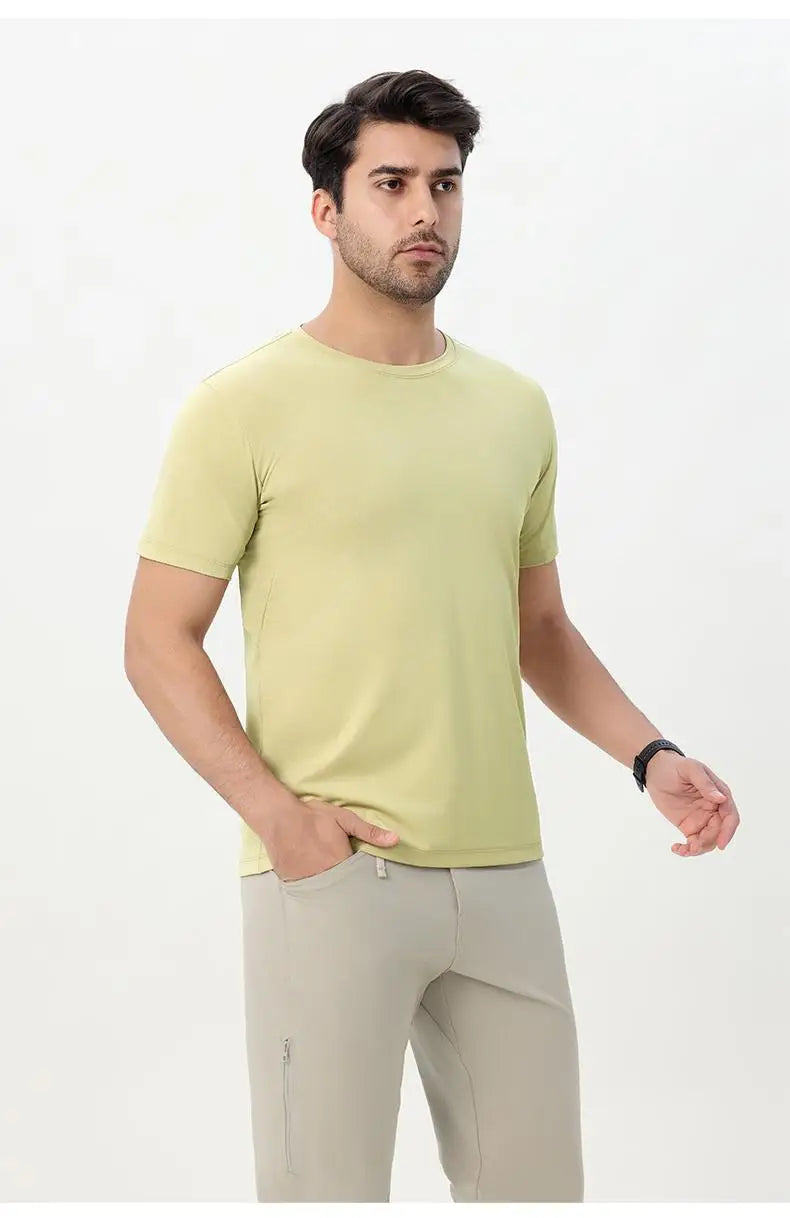 2026 Men Short Sleeves Running T-Shirts Quick Dry Sport T-Shirts Fitness Gym Running Shirts Breathable Round Collar Sportswear