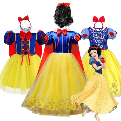 2025 Girls Disney Princess Dress Snow White With Cape Kids Cosplay Halloween Birthday Costumes Children Party Dress 10Y Clothes