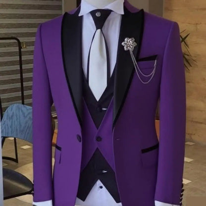 Men's Solid Slim Fit 3-Piece Business Suit Set with Blazer Vest And Pants for Wedding Party Luxury Fashion Tuxedo