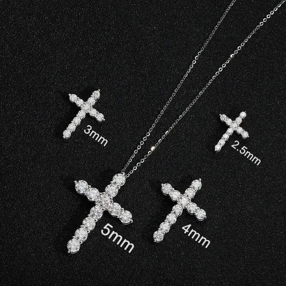 Full Moissanite Cross Pendant Original Sterg Sliver Chain Plated White Gold Fine Necklace For Women Jewelry