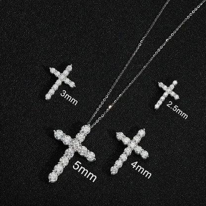 Full Moissanite Cross Pendant Original Sterg Sliver Chain Plated White Gold Fine Necklace For Women Jewelry