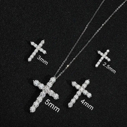 Full Moissanite Cross Pendant Original Sterg Sliver Chain Plated White Gold Fine Necklace For Women Jewelry