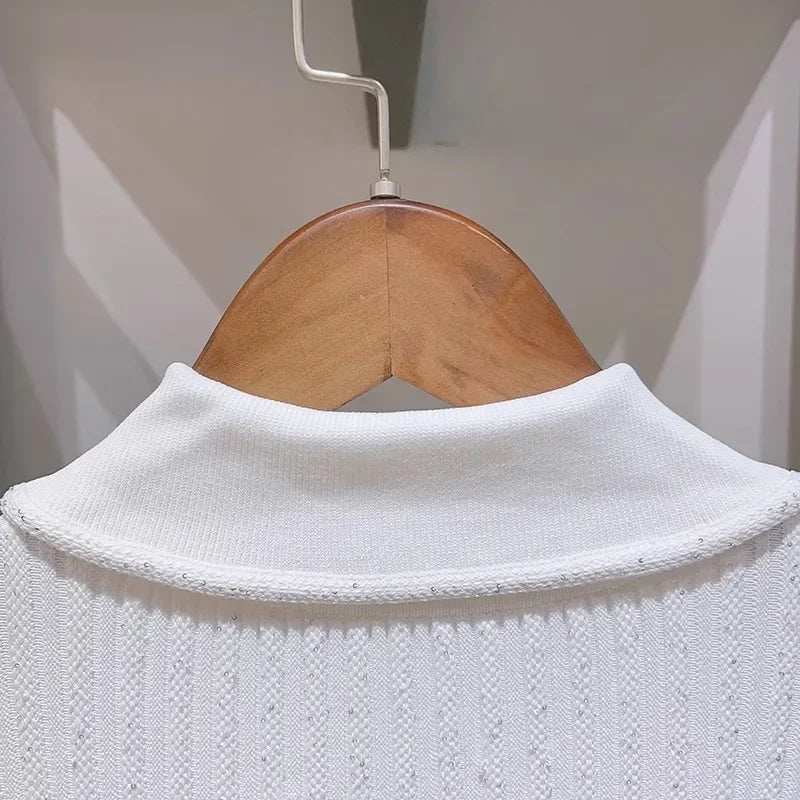 2025 Spring/Summer New Polo Neck Short Sleeve Knitted Dress Y2K Fashion Commuter Elastic Slim Fit Multi Pocket Wrapped Hip Skirt