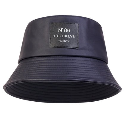 Unisex N86 Label Personality Pu Leather Bucket Hats Fishermen Caps Outdoor Casual Cap Sunscreen Hat