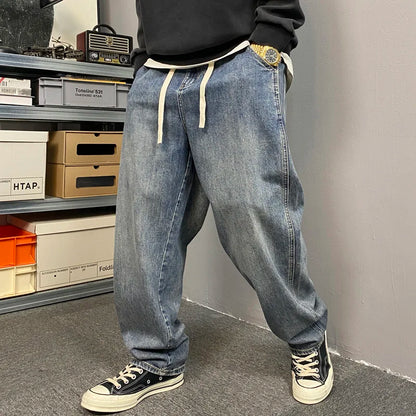 American Style Casual Faded Loose Straight Leg Jeans for Men Spring Autumn Wear Comfortable Wide Leg Pants Youth Fashion