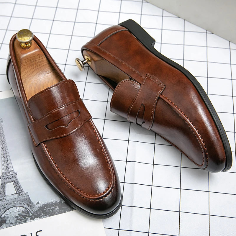 2026 Spring and Autumn Loafers Men Slip-On Business Formal Casual Shoes Brown MenShoes Leather Men Dress Shoes Large Size 38-48