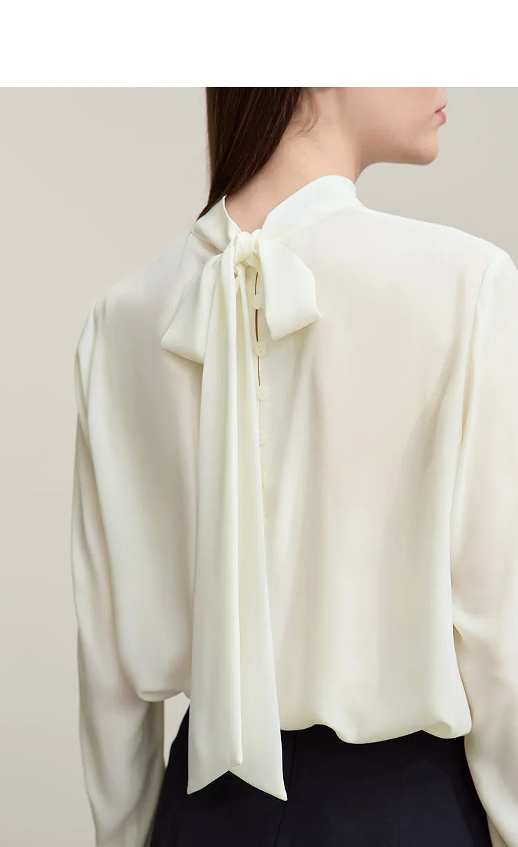 Women's Chiffon Blouse 2026 Autumn New Tie Neck Elegant Office Top French Style Stand Collar Flowy Shirt for Women 12641131