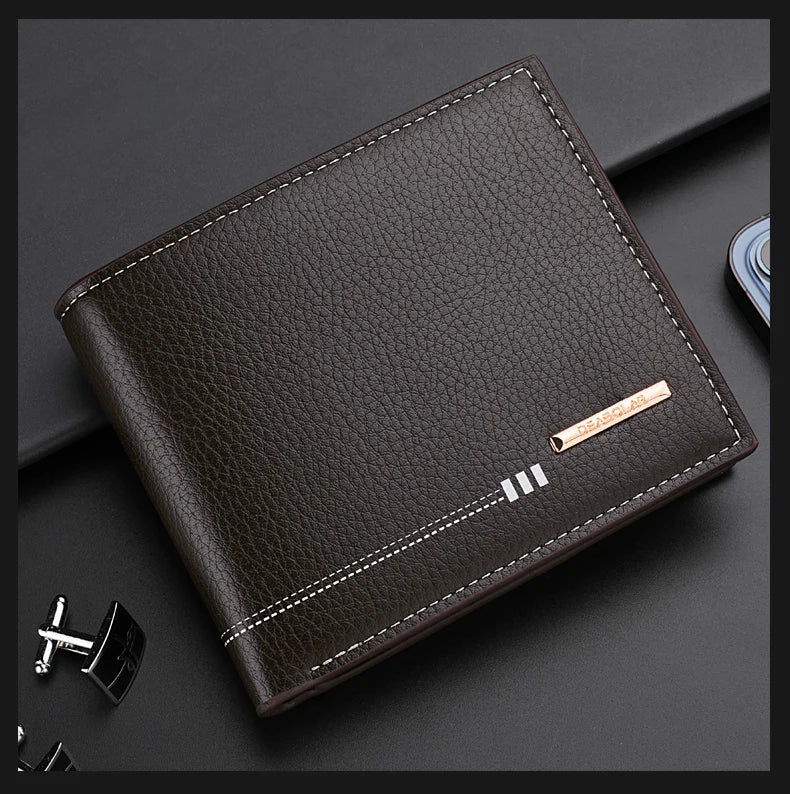 Nouveau Portefeuille Homme Porte-Cartes de Crédit Fermeture Éclair Porte-Monnaie Motif Litchi Haute Qualité Portefeuille Court d'Affaires Pour Hommes