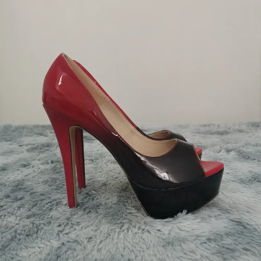2026 New Women Pumps Sexy Platform Peep Toe 14cm Extremely High Heels Stiletto Patent Leather Party Nighclub Red Wedding Shoes