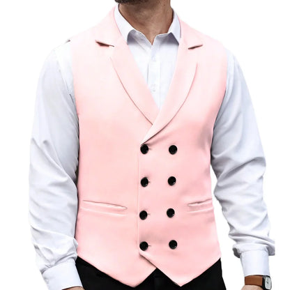 Men Vest Beige With Lapel Solid Double Button Waistcoat For Wedding Birthday Banquet Business Casual Daily Men Suit Vest
