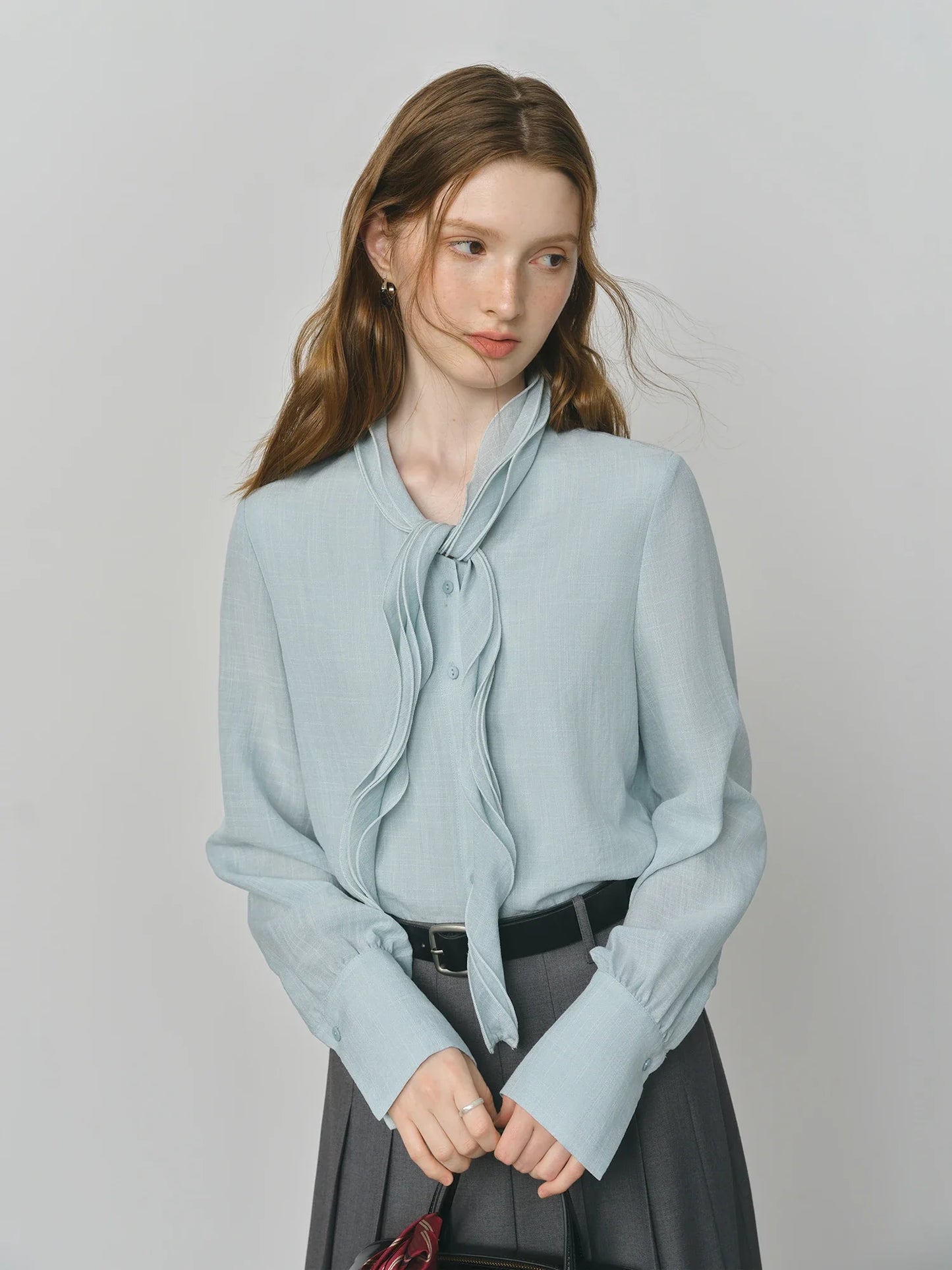 Autumn Elegant Blouse 2025 Asymmetric Flounce Shirt V-Neck Korean Style Chic Design Office Lady Women's Casual Shirt