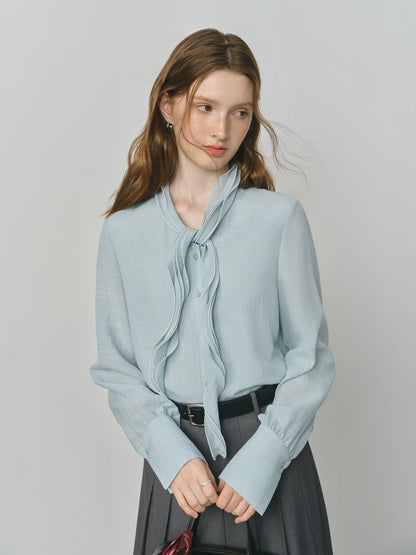 Autumn Elegant Blouse 2025 Asymmetric Flounce Shirt V-Neck Korean Style Chic Design Office Lady Women's Casual Shirt