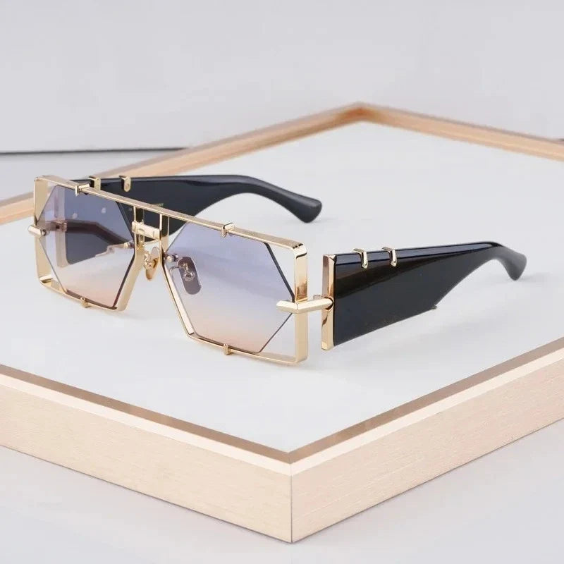 Hexagon 004 Desinger Brand Sunglasses Men Women Metal Thick Acetate Luxury Square Classical Outdoor Solar Shades UV400 with Case