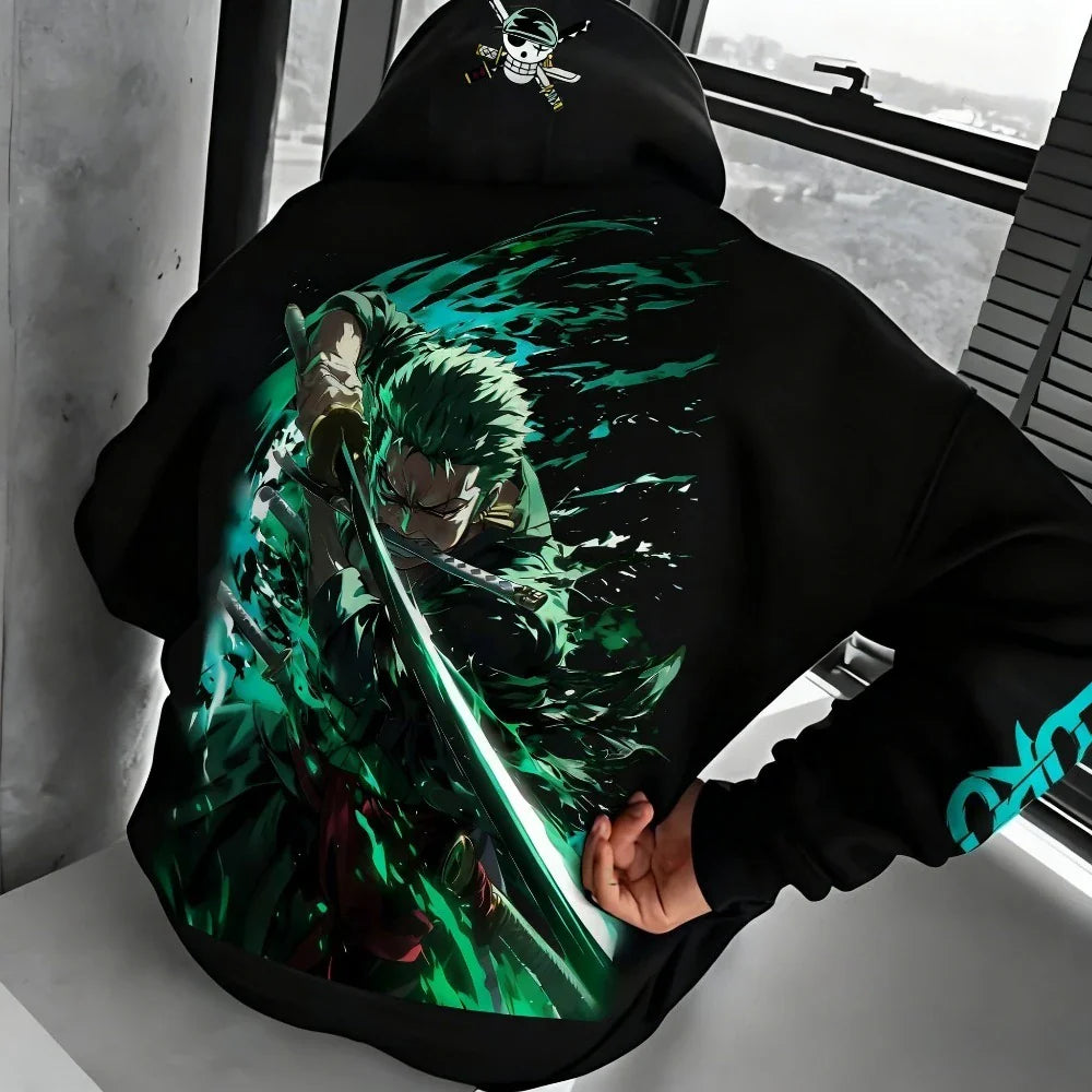 One Piece Men's Hoodie Sweatshirt Roronoa Zoro Anime Spring Autumn and Winter Boys Casual Long-sleeved Parent-child Outfit