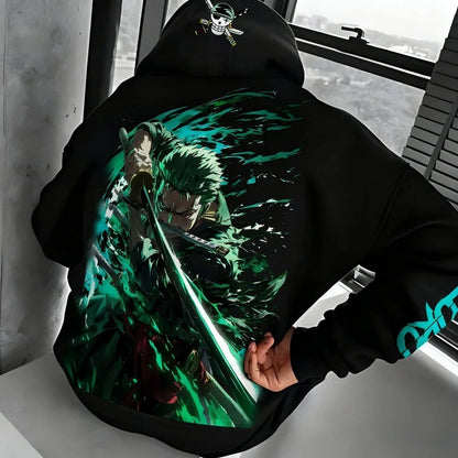 One Piece Men's Hoodie Sweatshirt Roronoa Zoro Anime Spring Autumn and Winter Boys Casual Long-sleeved Parent-child Outfit