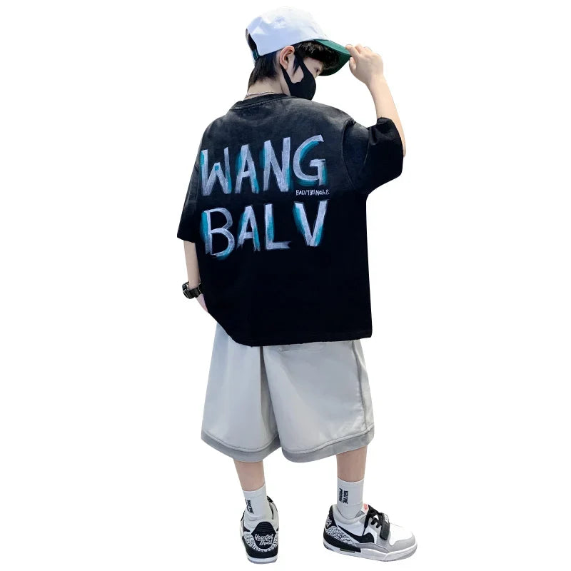 Summer Boys Top and Bottom Tracksuit Set Kids Casual Clothing Set Tweens Child Causal Streetwear Outfits Teenager Luxury Clothes