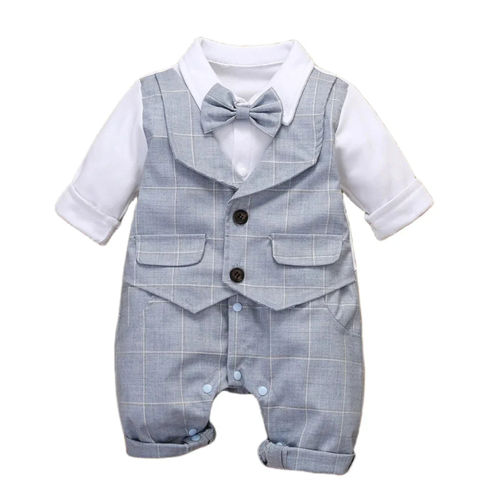 3-24M Formal Anniversary Dress Toddler Child Cotton Party Suit Infant Plaid Outfit Clothes Newborn Boy Vest Romper Baby Birthday