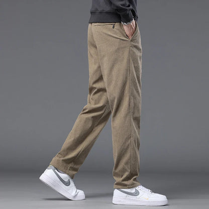 Straight Corduroy Classic Male Pants Khaki Black Gray Baggy Fashion Elastic Waist Trousers Soft Stretchy Casual Men's Clothing