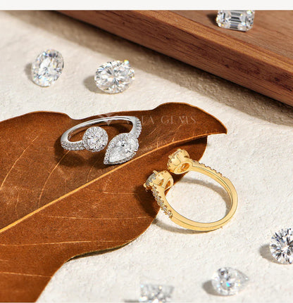 Luxury Pear Cut Moissanite Open Rings For Women Real s925 Silver Two Stone Engagement Band Bridal Promise Jewelry Gifts