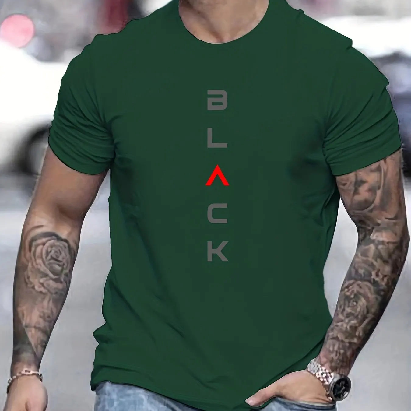 Men's Summer Casual Loose Size 100% Cotton Black Print Round Neck Short Sleeve T-shirt Top