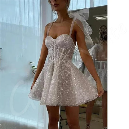 Sweetheart Princess Corset Wedding Dresses Sparkly Tulle Short Mini Bridal Gowns customized A-Line Bride Robes Vestidos De Novia