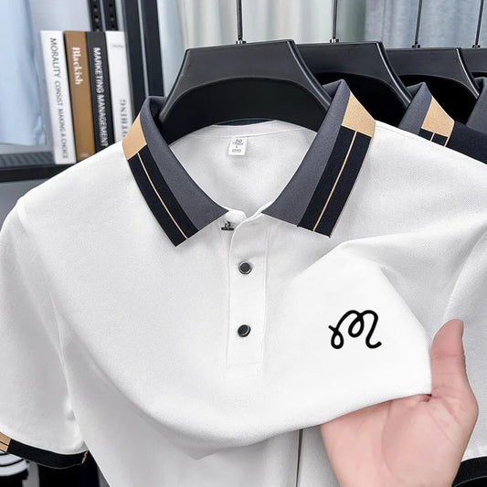 Men's Summer New Lapel Polo Shirt High Quality Casual Fashion Print Short Sleeve T-Shirt Versatile Trend Business Men's Clothing