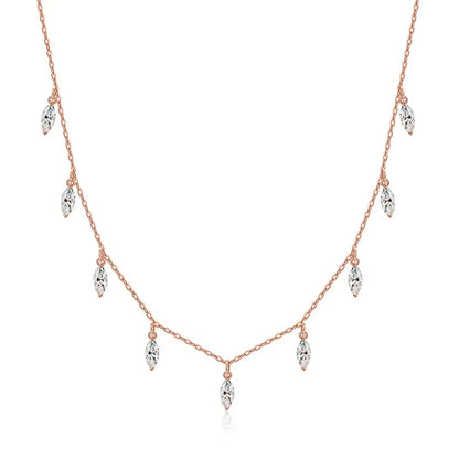 Certified 3*6mm Marquise Cut Moissanite Necklace 9 Gems Pendant Girls Gift Lab Diamond Chain 100% Real Pure 925 Silver