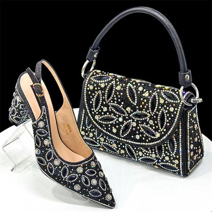 Elegant Italian Style Evening Party Shoe and Bag Set - Comfortable High Heel Women’s Shoes With Chic Hollow Design Handbag