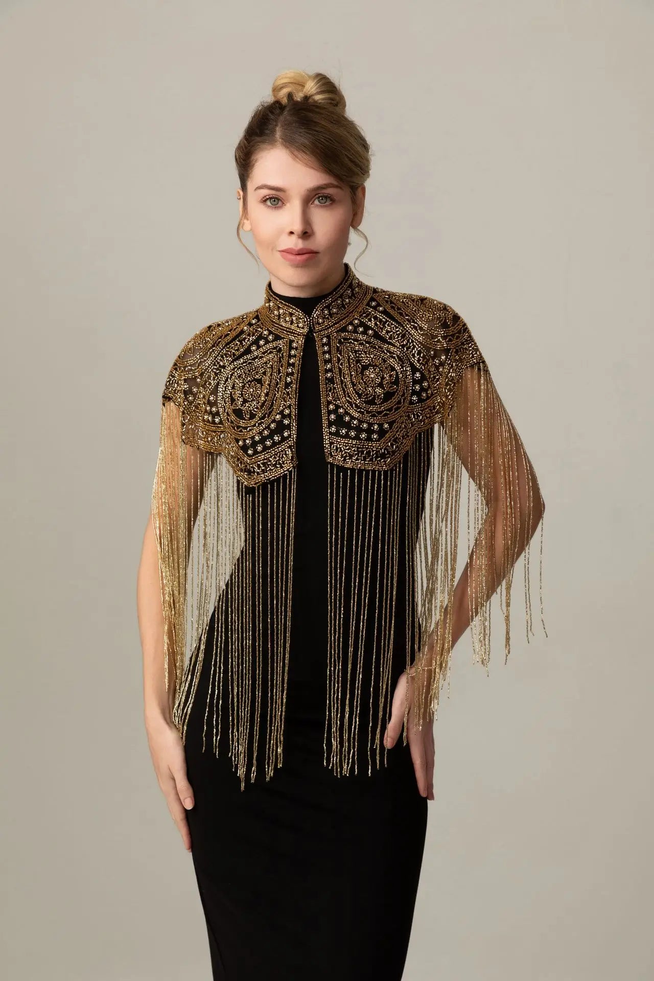 Long Tassel Shawl Paired with Cheongsam Dress Wedding Coat Cos Indian Heavy Industry Beaded Shawl Long Tassel Arab Gown Shawl