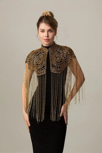 Long Tassel Shawl Paired with Cheongsam Dress Wedding Coat Cos Indian Heavy Industry Beaded Shawl Long Tassel Arab Gown Shawl