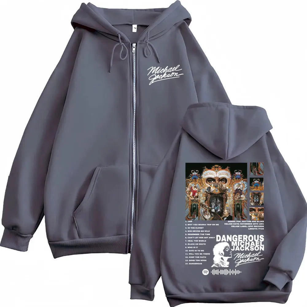 Michael Jackson King of Pop Cover Zip Up Hoodies Men Women High Quality Jacket Sweatshirt Fashion Oversized Zipper Pullover Coat