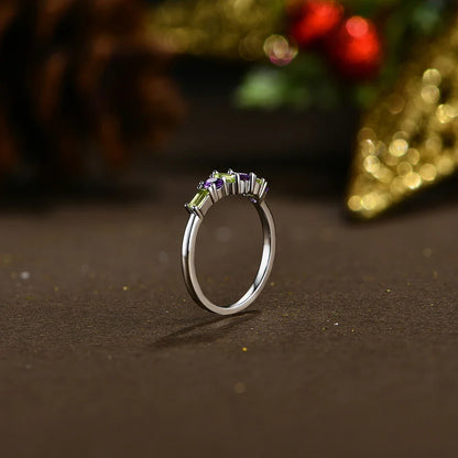 Minimalist Natural Amethyst Peridot Ring 925 Sterling Silver for Women Men Fine Wedding Party Wear Jewelry Gifts